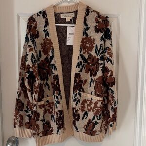 Saltwater LUXE Floral Knit Cardigan in Cream and Brown